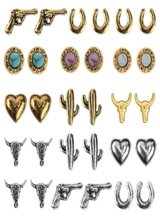 Ohmique 30 PCS Western Nail Charms - Retro Metal Cowboy Cowgirl Turquoise Nail Charms Western Stickers Decals Gems Decor, Vintage Turquoise Jewelry for DIY Crafts Art Accessories - Image 1
